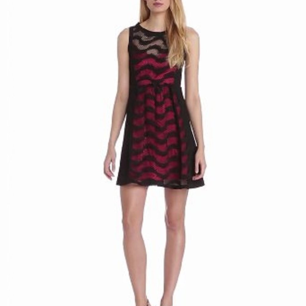 NWT $248 PLENTY by TRACY REESE Black Red Lace Combo Dress 6